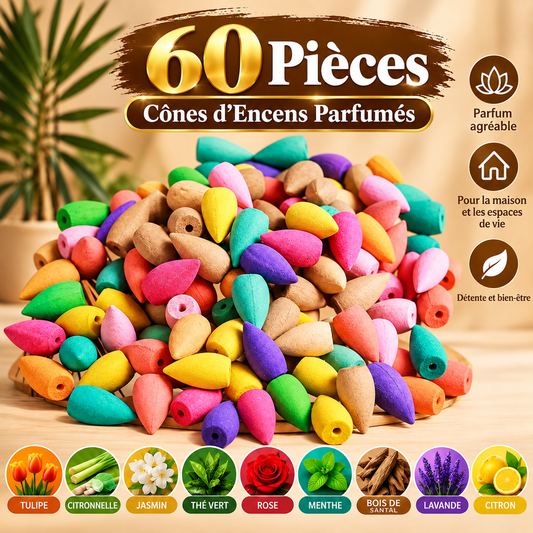 Cônes d'Encens à Reflux – Coffret 200 Pièces, 9 Parfums Colorés