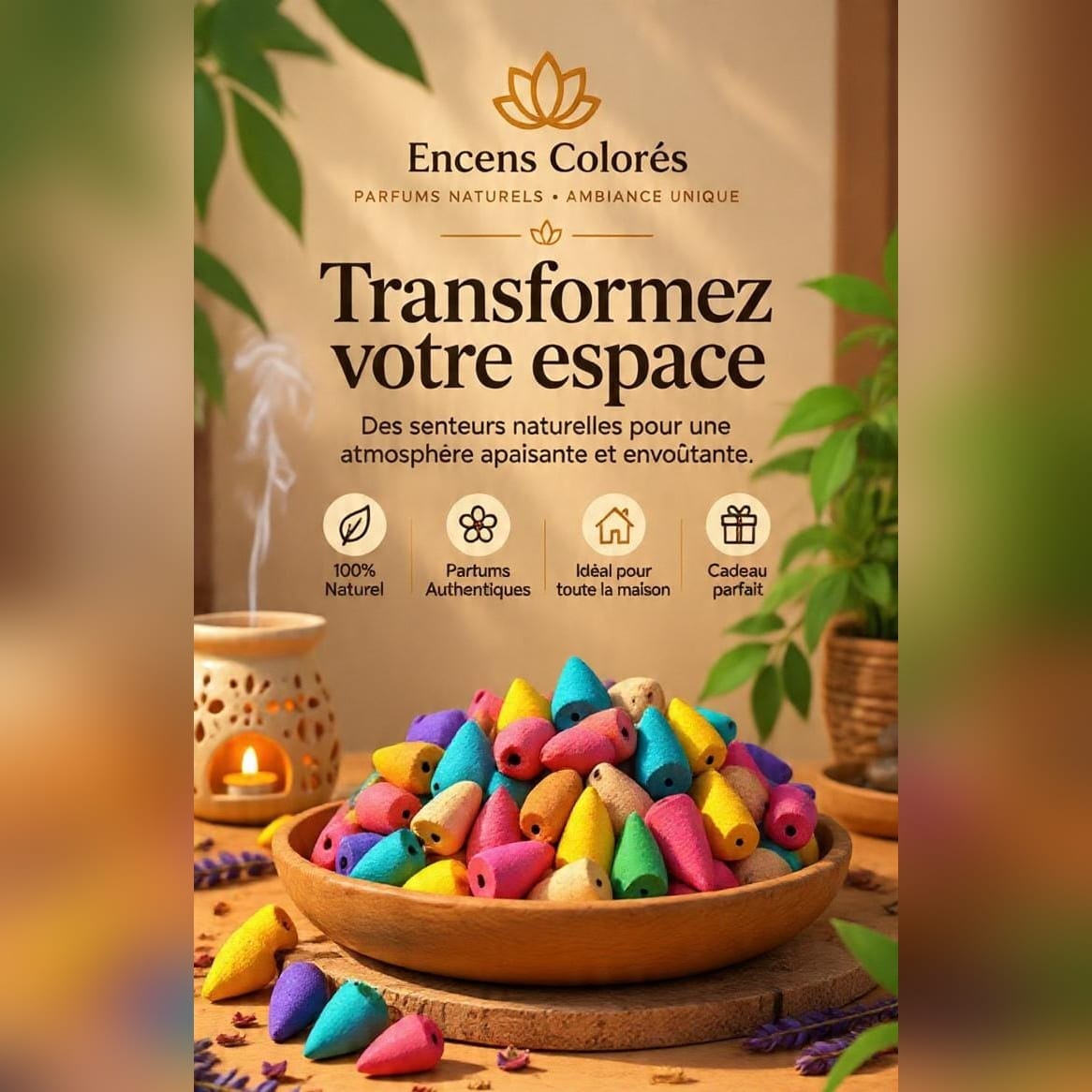 Cônes d'Encens à Reflux – Coffret 200 Pièces, 9 Parfums Colorés