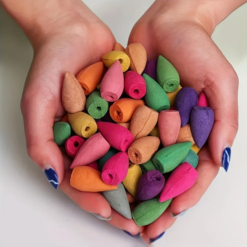 Cônes d'Encens à Reflux – Coffret 200 Pièces, 9 Parfums Colorés