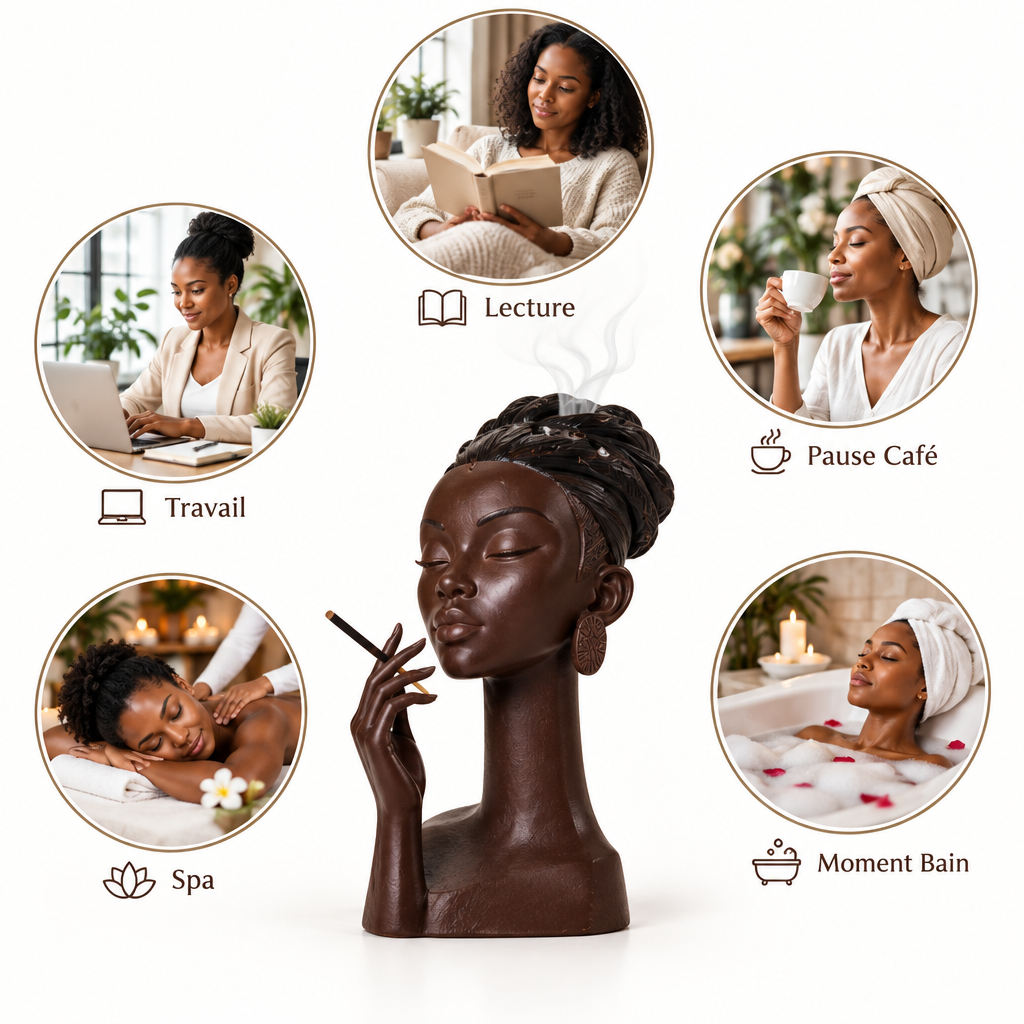 Sculpture africaine brûleur d'encens – Lecture, Pause Café, Travail, Spa, Moment Bain